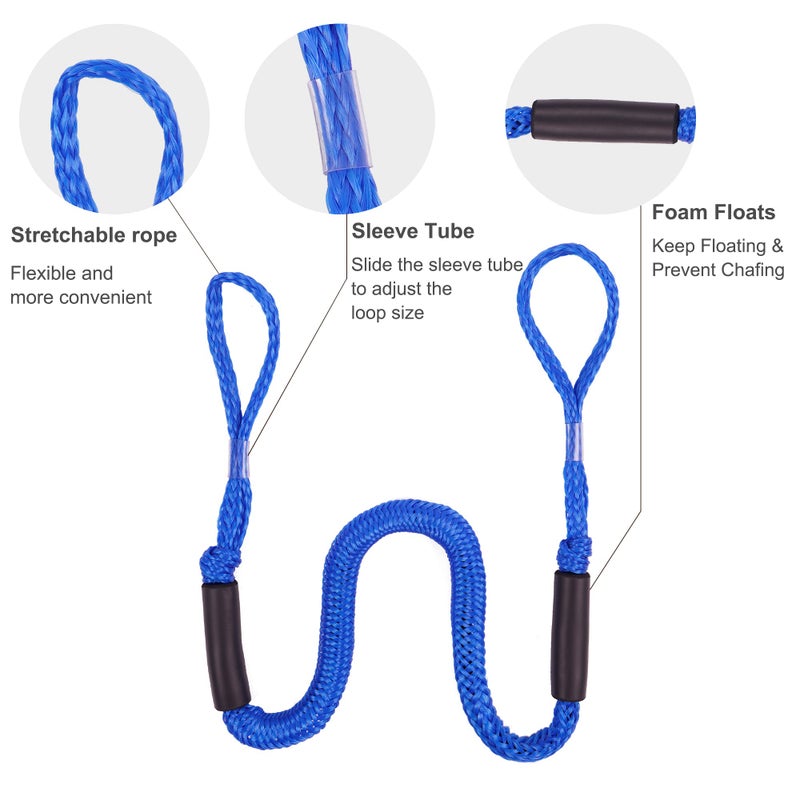 Jranter Bungee Dock Lines - Boat Accessories - 4 Feet Shock Cords Docking Rope Mooring Rope for PWC,Jet ski,Pontoon,Kayak,Canoe,Power Boat,Watercraft (Blue) - Image 2
